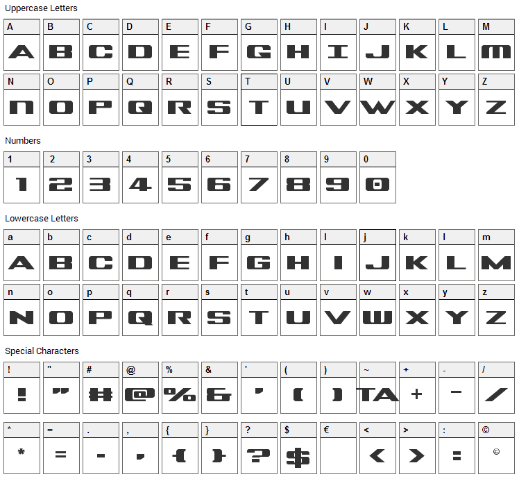 Tigershark Font Character Map