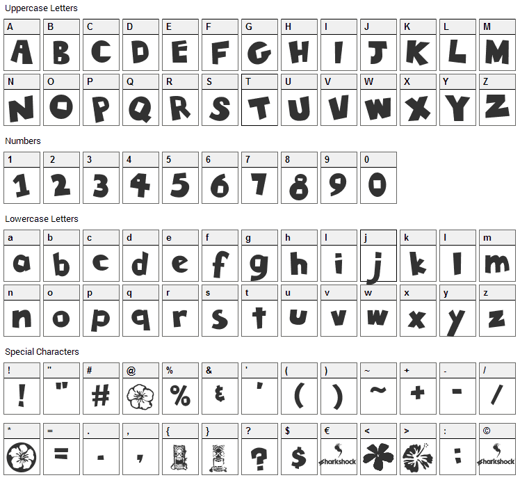 Tiki Tropic Font Character Map