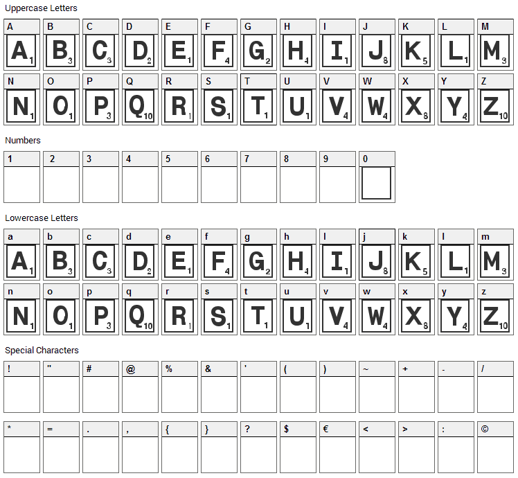 Tilez Font Character Map