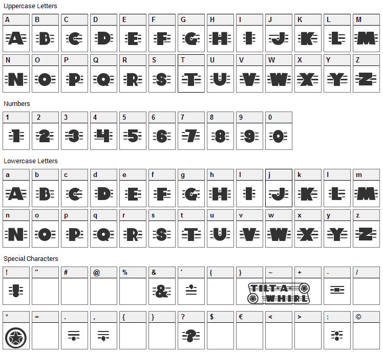 Tilt A Whirl Font Character Map