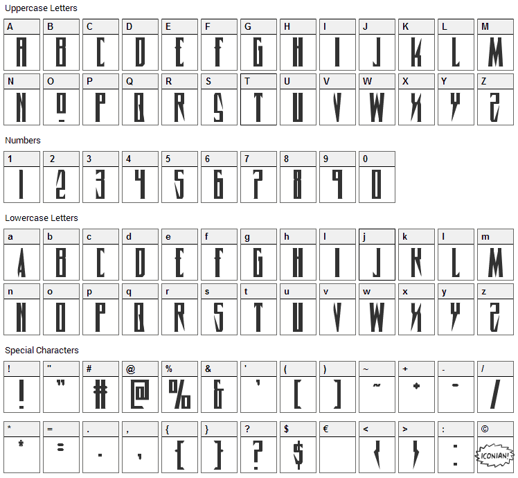 Timberwolf Font Character Map