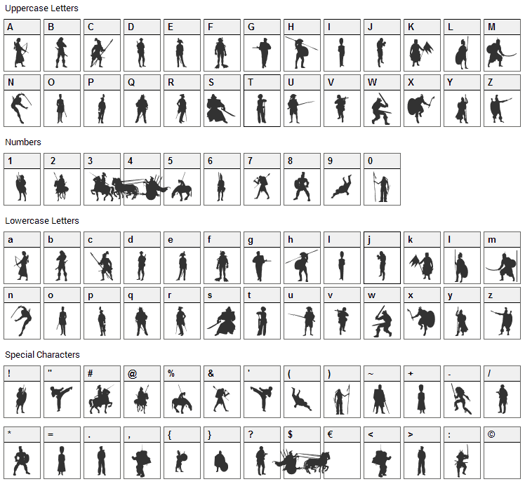 Time Warriors Font Character Map