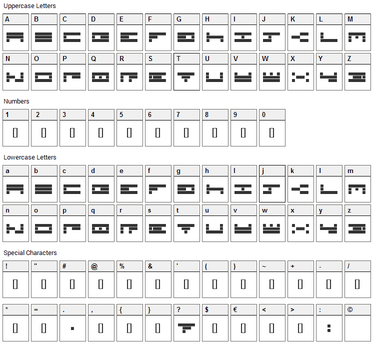 TimeBomb Font Character Map