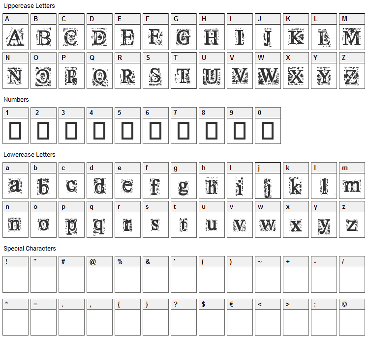 Times New Omen Font Character Map