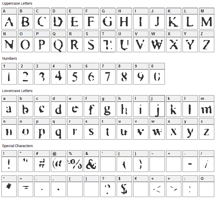 Times New Zoo-Man Font Character Map