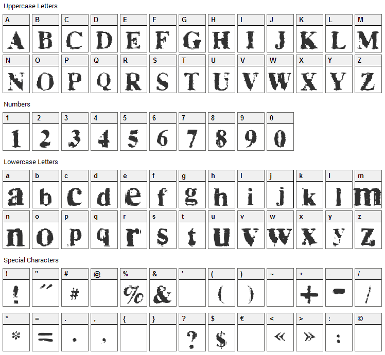 Times No Roman Font Character Map
