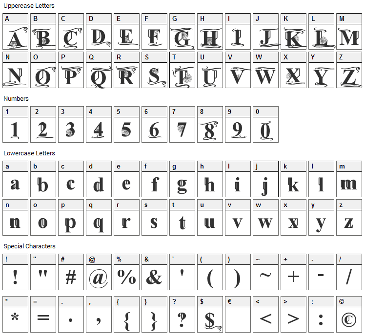 Times Old Attic Font Character Map