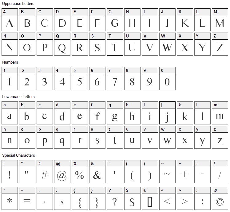 Times Sans Serif Font Character Map