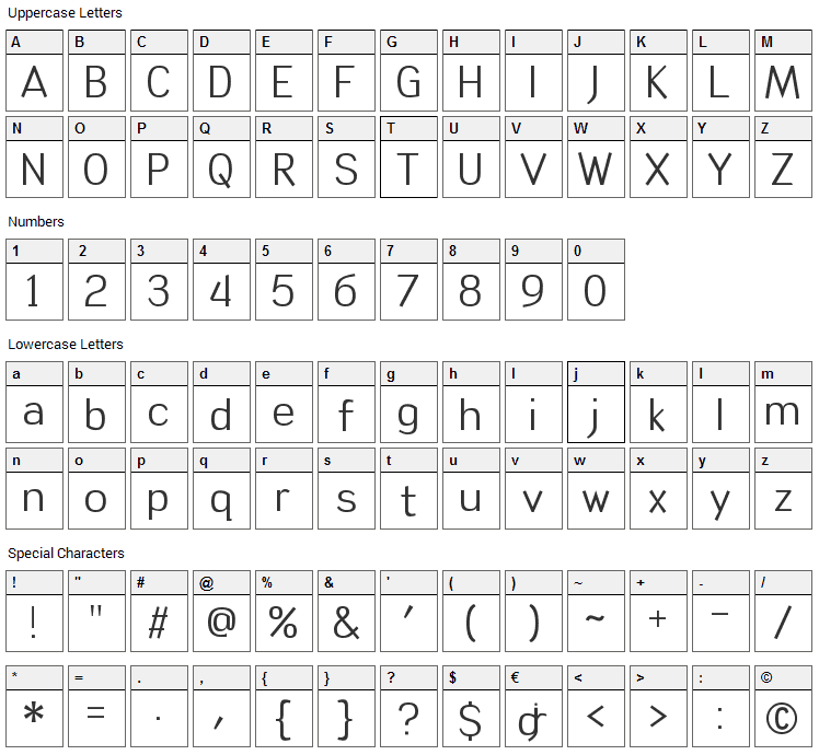 Tin Birdhouse Font Character Map