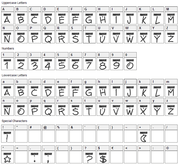 Tinsel Letters Font Character Map