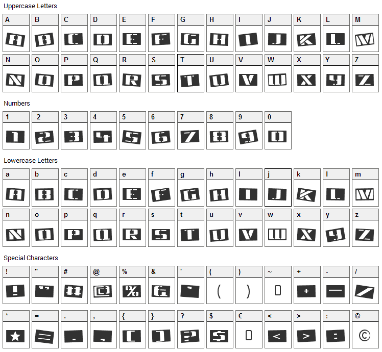 Tinsnips Font Character Map