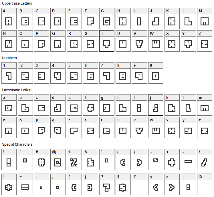 Tiny Box Font Character Map