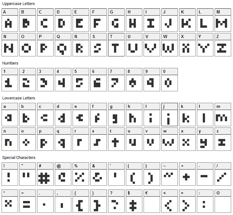 Tiny Font Character Map
