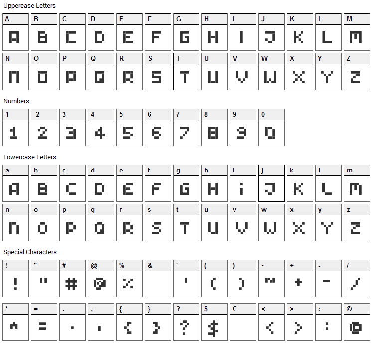 Tiny Pixy Font Character Map