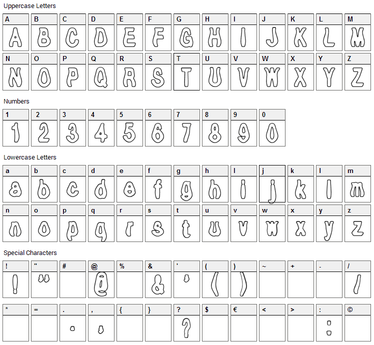 Tioem Open Font Character Map