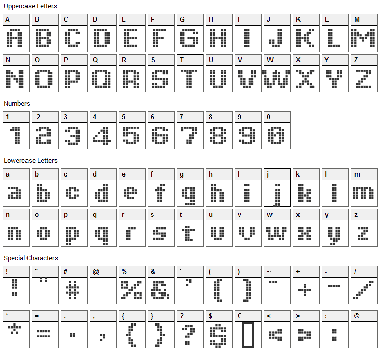 Tiquet Font Character Map