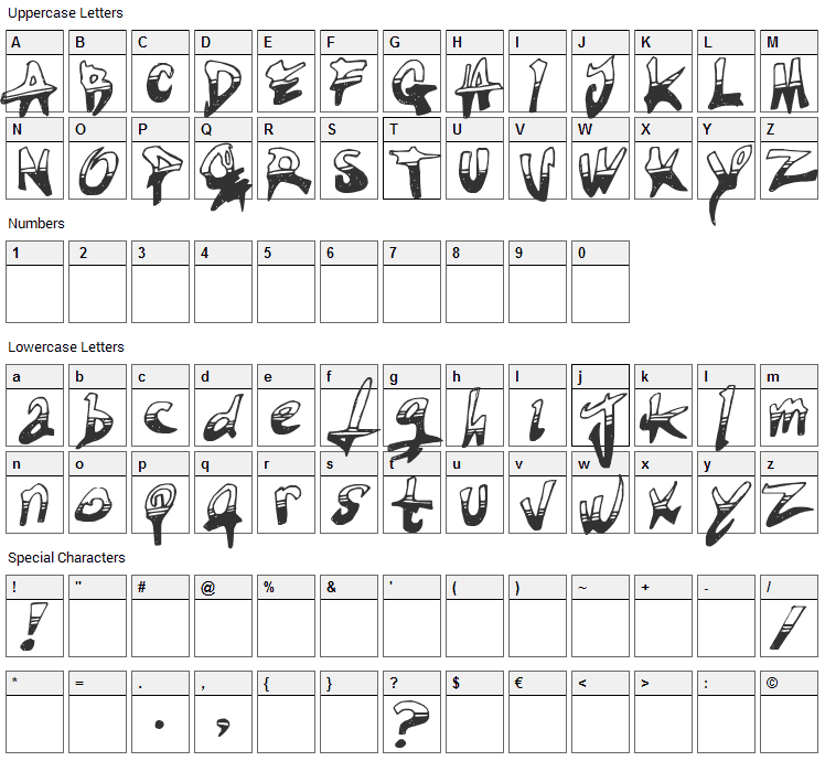 Tired Terrorist Font Character Map