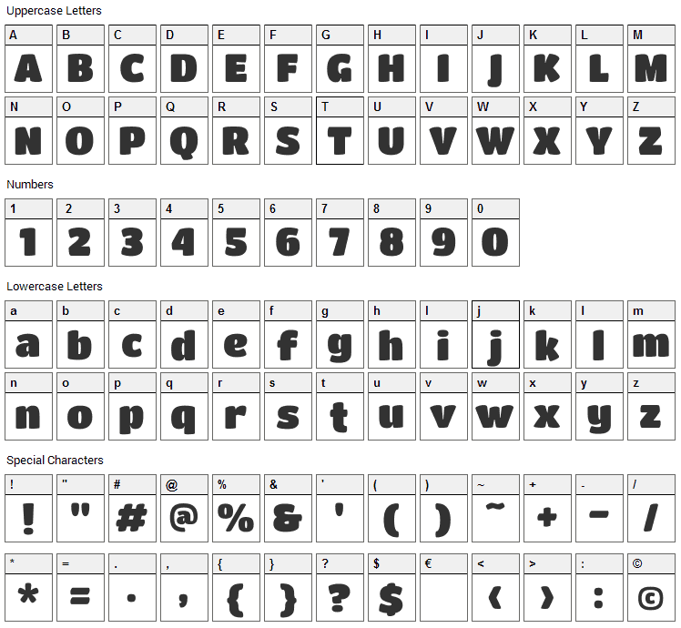 Titan One Font Character Map