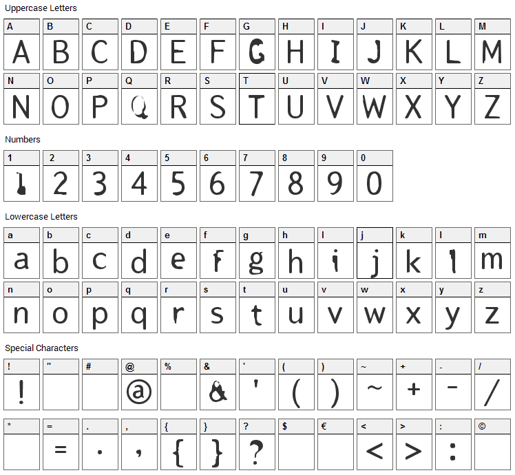 Tjackluder Font Character Map