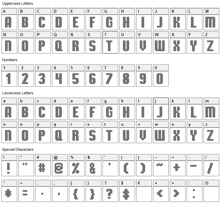 TMBG Severe Tire Damage Font Character Map