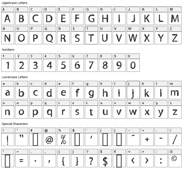 Tnewpro Font Character Map