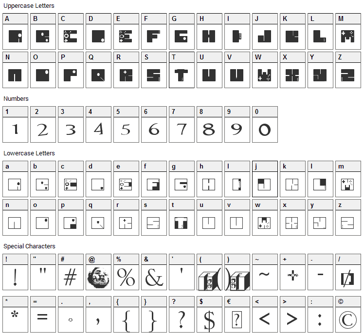 To 64 Font Character Map
