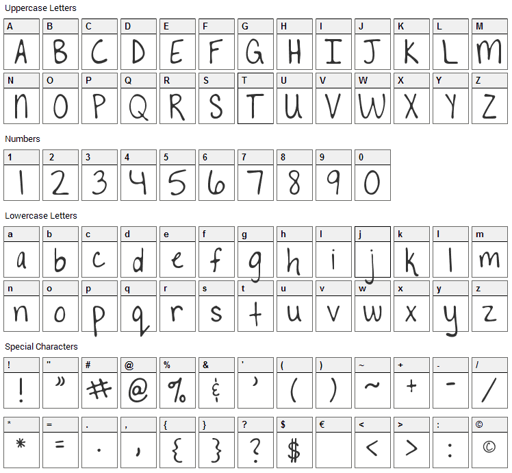 To The Point Font Character Map