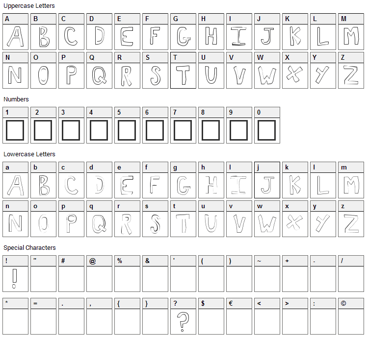 Toast Font Character Map