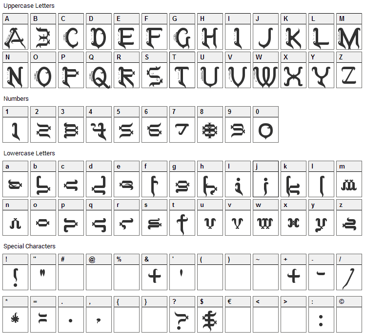 Tobin Tax Font Character Map