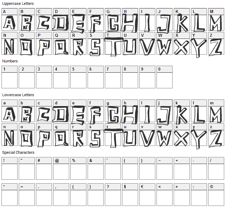 TobyFont Font Character Map