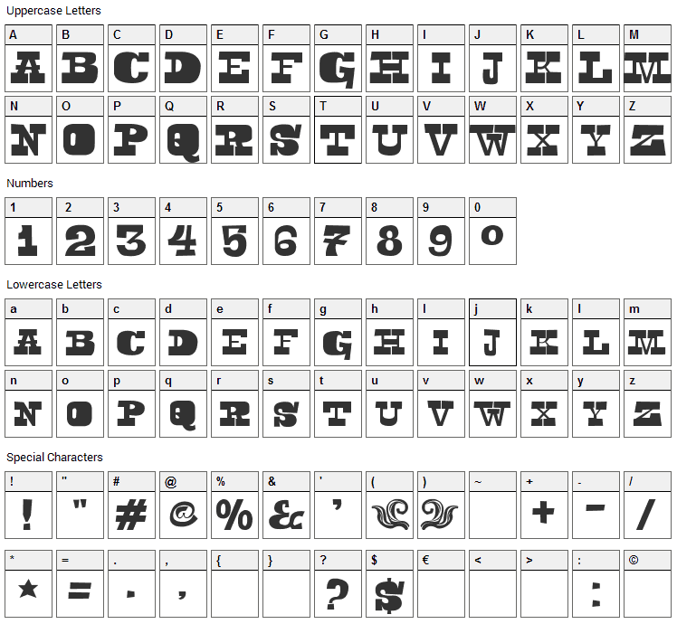 Toeris Font Character Map
