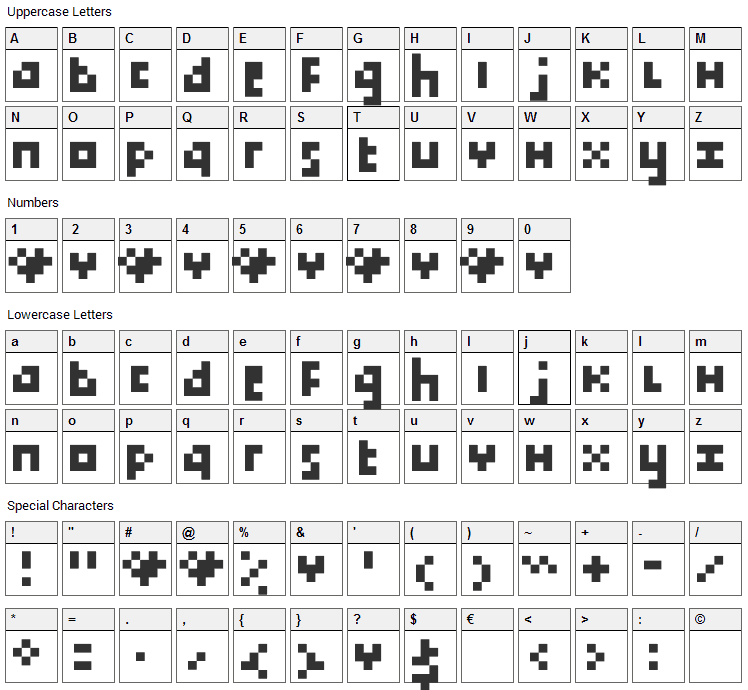 Tokayz Font Character Map