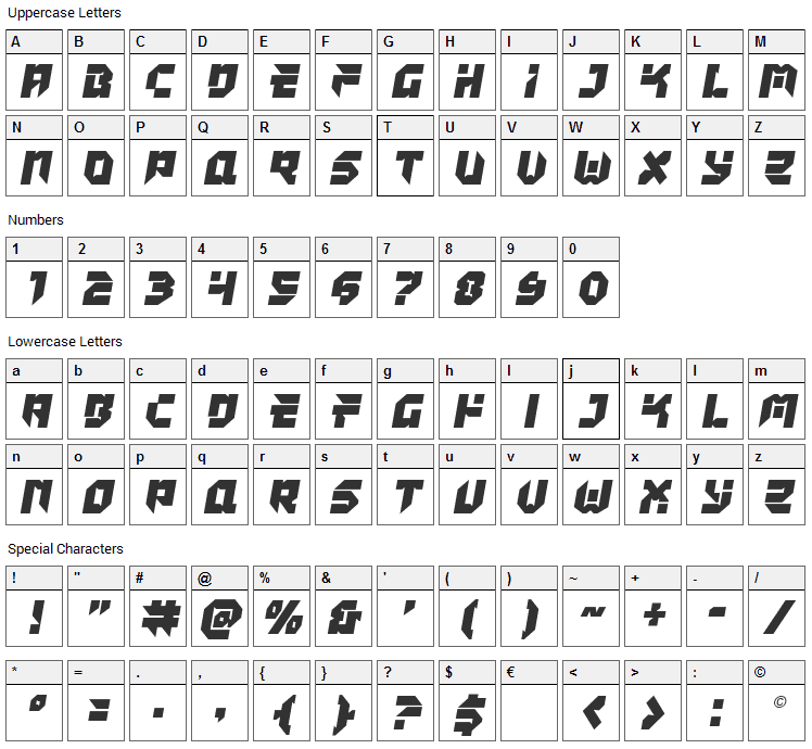 Tokyo Drifter Font Character Map