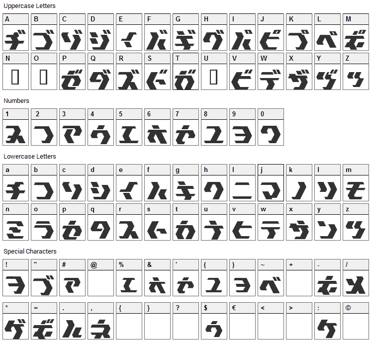 Tokyo Square Font Character Map