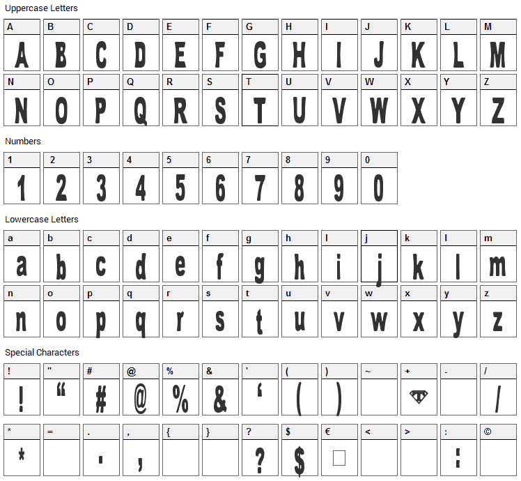 Tom Bombadill Font Character Map
