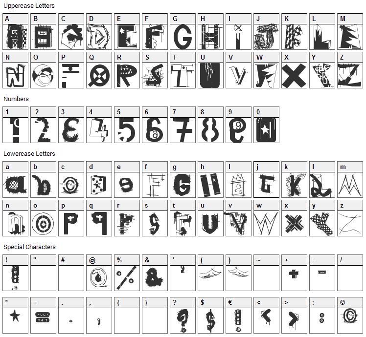 Tom Font Character Map