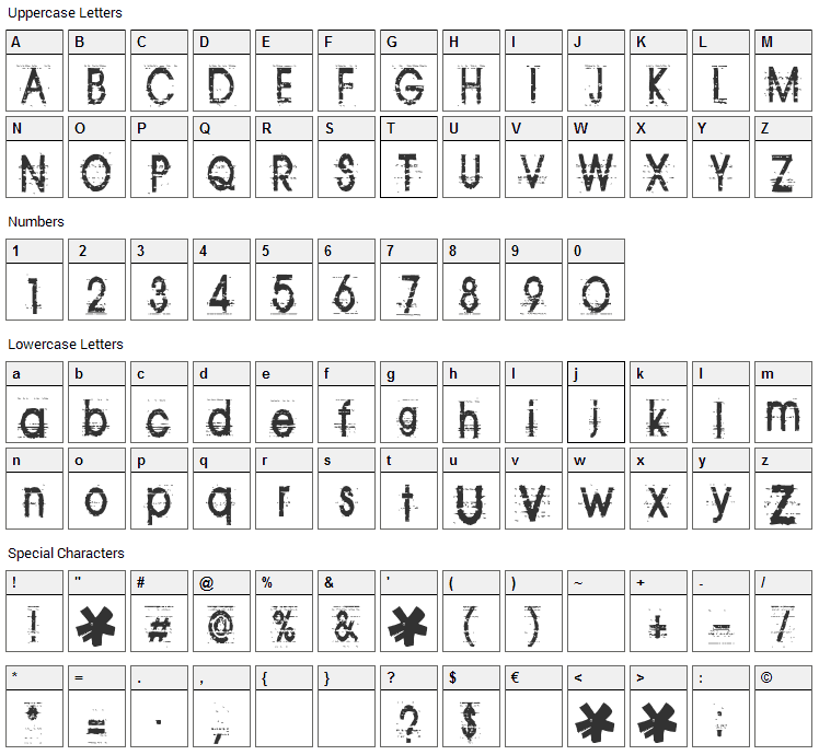 Tom Violence Font Character Map