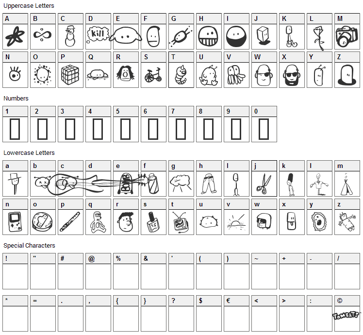 Tombats 6 Font Character Map