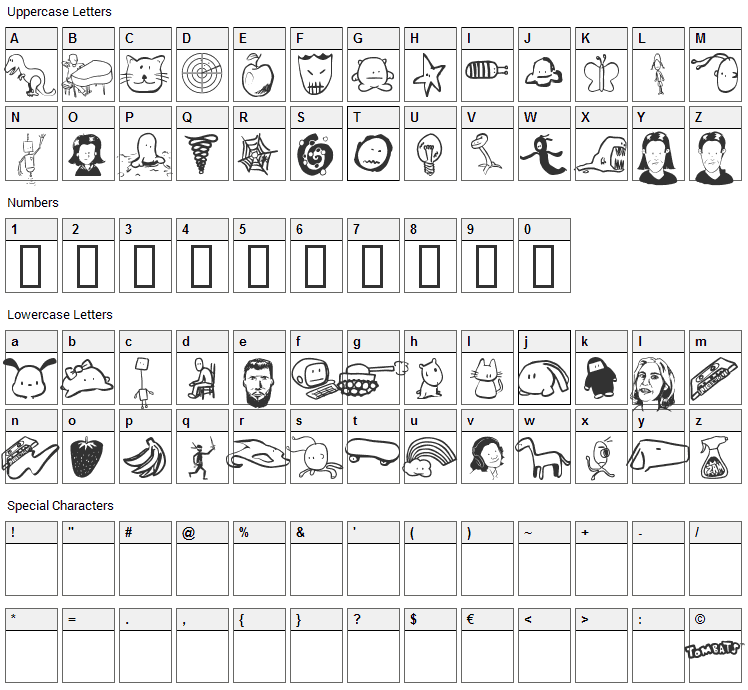Tombats 7 Font Character Map