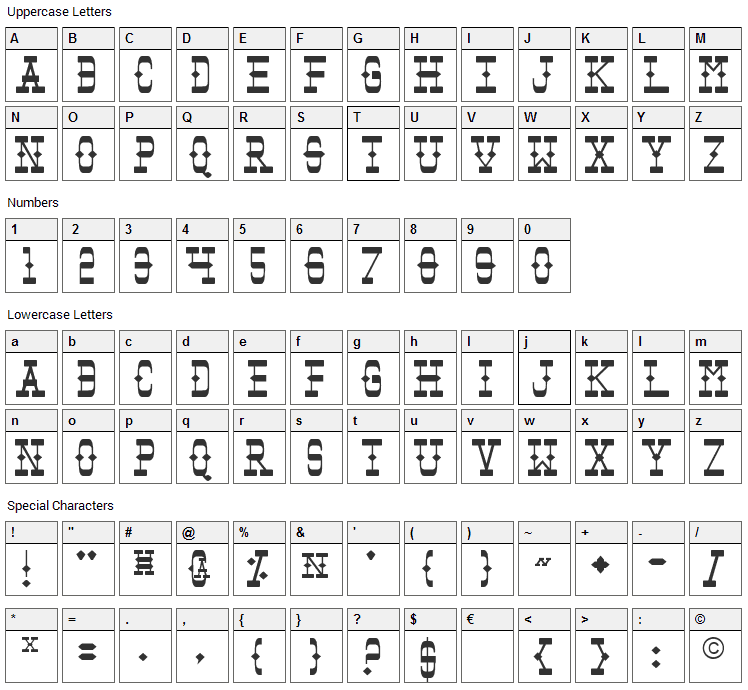 Tombstone Font Character Map