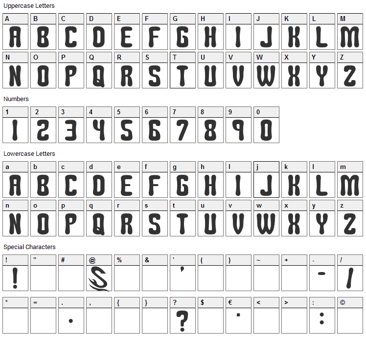 Tomipop Font Character Map