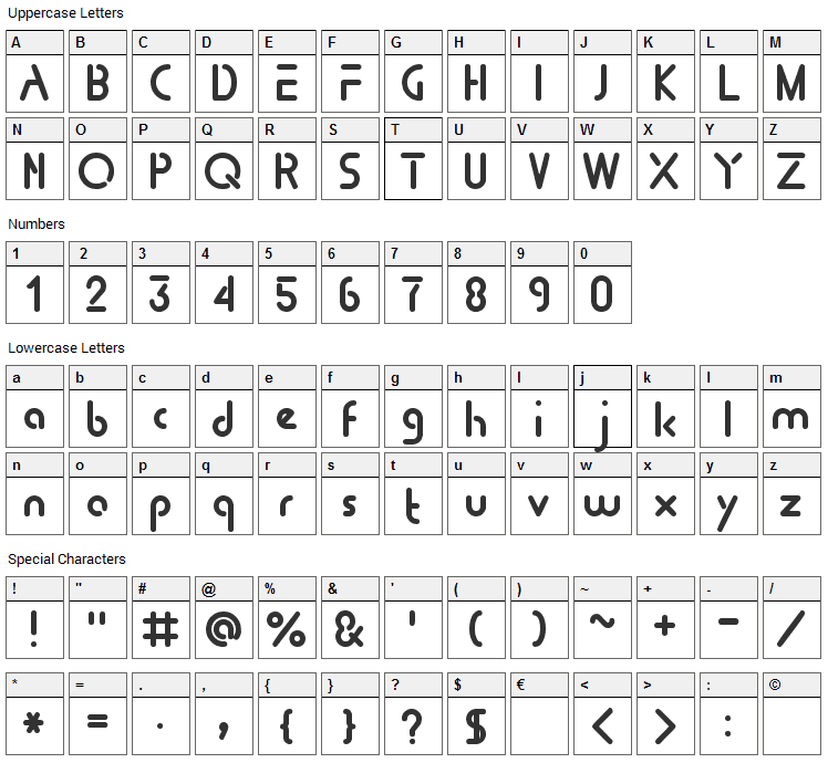 Tomorrow People Font Character Map