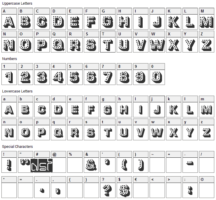 Tonight Font Character Map