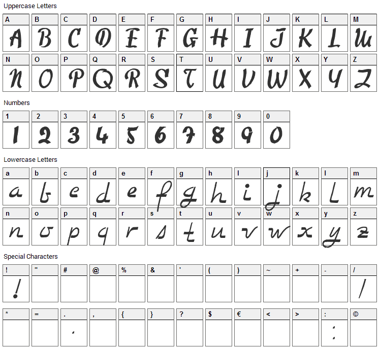 Too Good To Be True Font Character Map