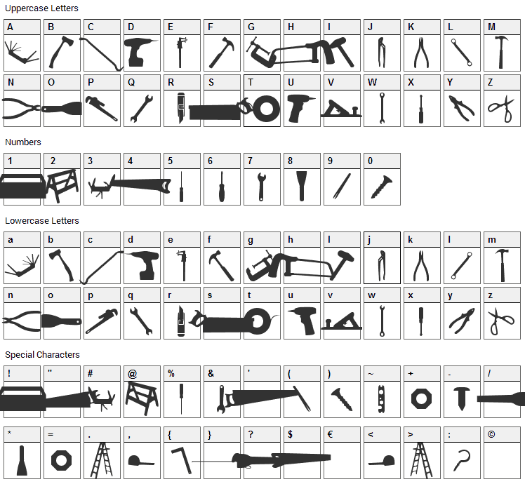 Tool Font Character Map