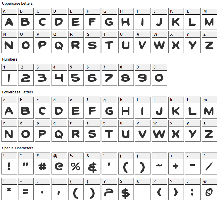 Toon Town Industrial Font Character Map