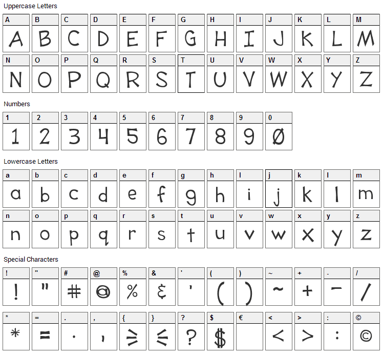 Tooney Loons Font Character Map