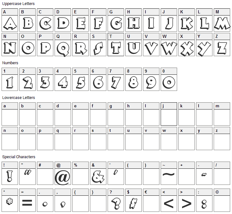 Tooney Noodle Font Character Map