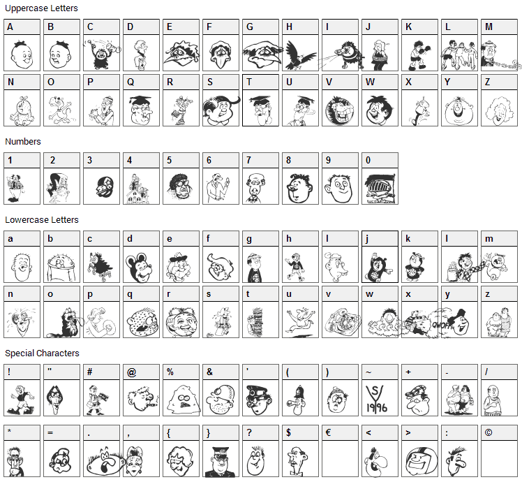 Toons One Font Character Map