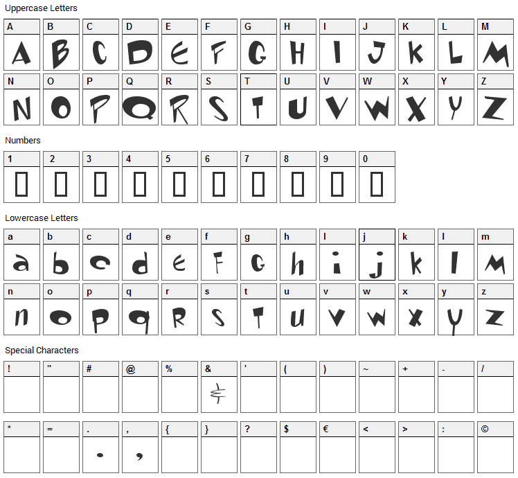 Toontime Font Character Map